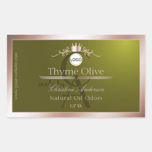 Olijfproductlabel Roze Gouden Frame Logo Monogram Rechthoekige Sticker