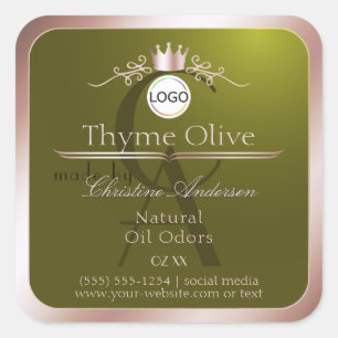 Olijfproductlabel Roze Gouden Frame Logo Monogram Vierkante Sticker