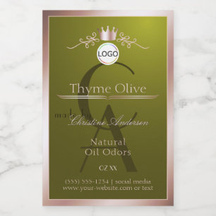 Olijfproductlabel Roze Gouden Frame Logo Monogram Voedselcontainer Etiket