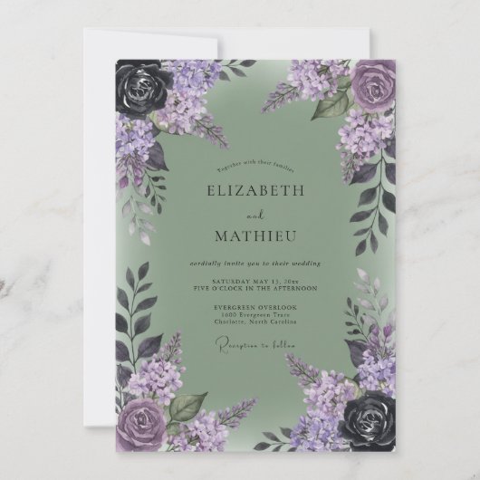 Olijfpruim Sering Eucalyptus Bruiloft Kaart (Voorkant)