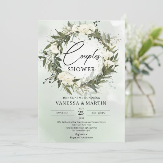 Olijfrode witte rozenparen douchen kaart (Staand voorkant)