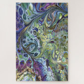 Olijfspreuk paarse blauwe goudblaasjes abstract legpuzzel (Verticaal)