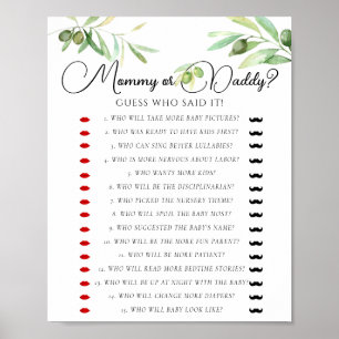 Olijftak Baby shower Mama of Daddy Game Poster