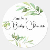 Olijftak Baby shower Modern minimalistisch Ronde Sticker (Voorkant)