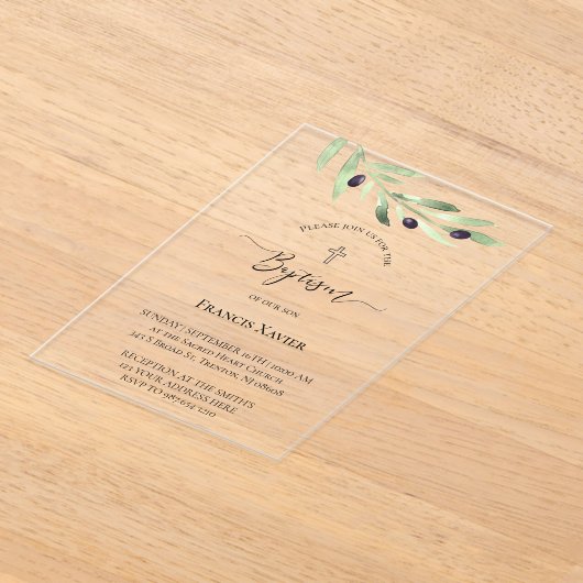 olijftak Baptisme Acryl Uitnodigingen (Laagn)