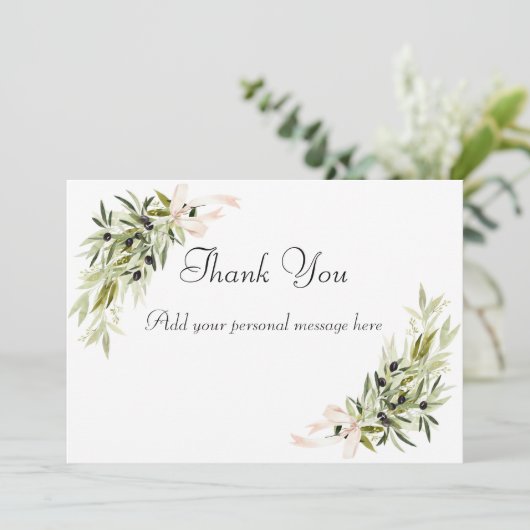 Olijftak Boeketten Bruiloft Bedankkaart (Staand voorkant)