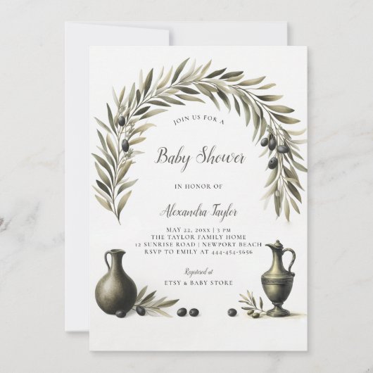Olijftak Boho Arch Urns Neutraal Baby shower Kaart (Voorkant)