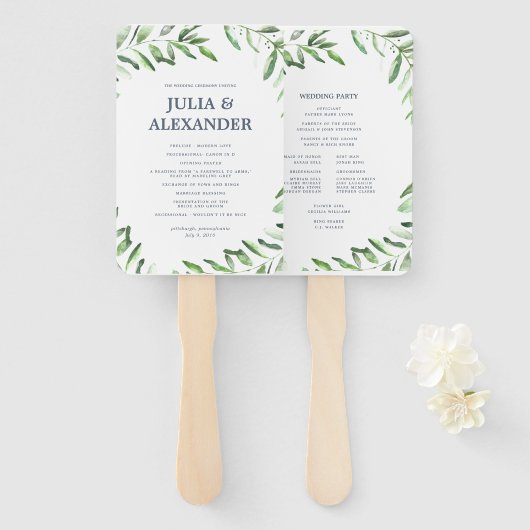 Olijftak Boho Garden Huwelijksprogramma Fan Handwaaier (Voorkant en achterkant)
