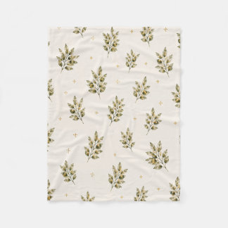 Olijftak botanische werpdeken fleece deken