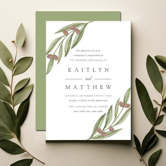 Olijftak bruiloft repetitie diner kaart