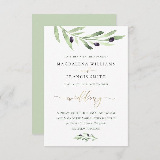 Olijftak bruiloft uitnodiging (Voorkant / Achterkant)