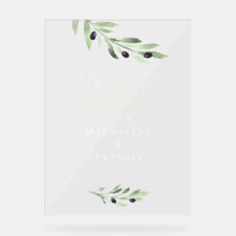 Olijftak bruiloft welkom acryl bord