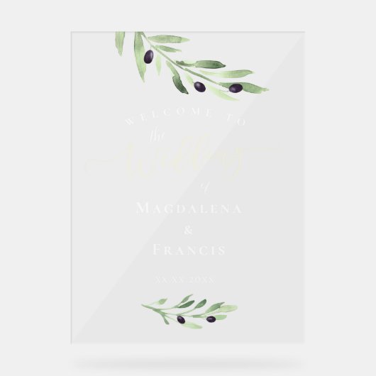 Olijftak bruiloft welkom acryl bord (Voorkant)
