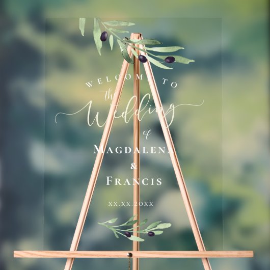 Olijftak bruiloft welkom acryl bord (Neutraal)