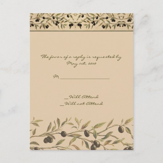 Olijftak: een Toscaanse Touch RSVP Uitnodiging Briefkaart (Voorkant)