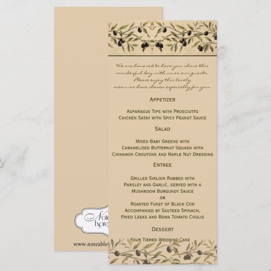 Olijftak: Een Toscaanse Touch Wedding Menu (Voorkant / Achterkant)