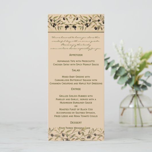 Olijftak: Een Toscaanse Touch Wedding Menu (Staand voorkant)