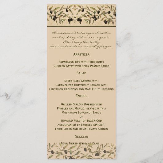 Olijftak: Een Toscaanse Touch Wedding Menu (Voorkant)