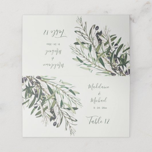 Olijftak Elegant Trouwtafel Nummer Plaatskaartje (Buitenkant ongevouwen)