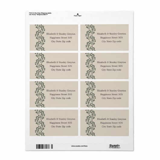 Olijftak garland bruiloft etiket (Full Sheet)