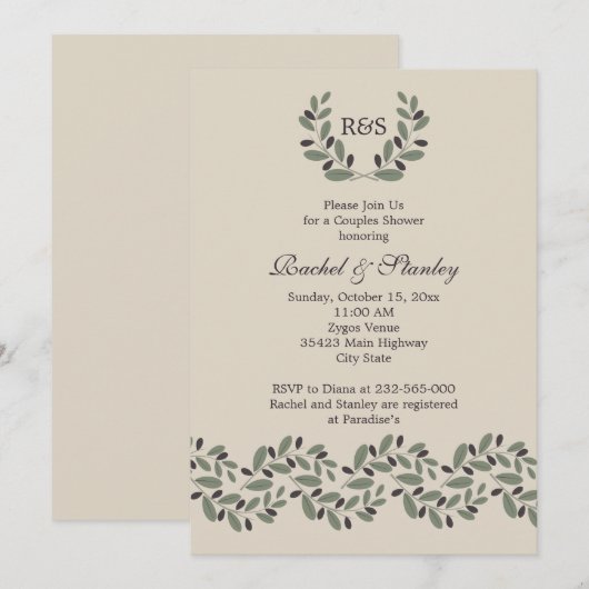 Olijftak garland bruiloft koppels douche kaart (Voorkant / Achterkant)