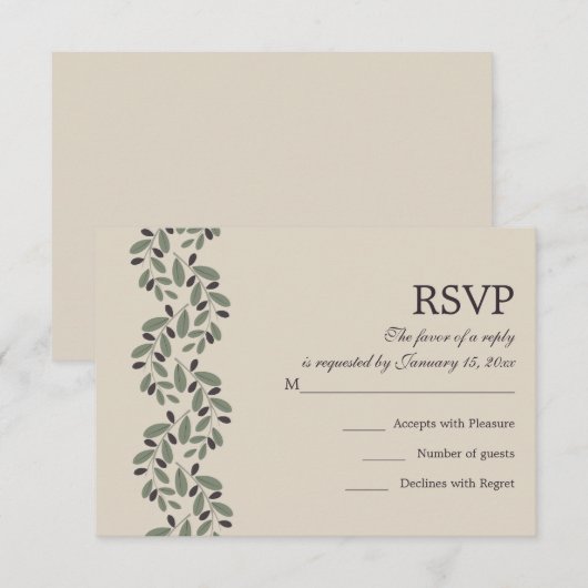 Olijftak garland bruiloft RSVP antwoord (Voorkant / Achterkant)