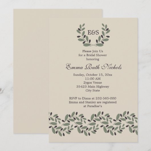 Olijftak garland bruiloft vrijgezellenfeest kaart (Voorkant / Achterkant)