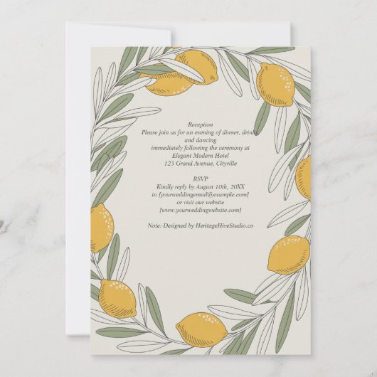 Olijftak Heritage Citroen Mediterrane Huwelijk Kaart (Achterkant)