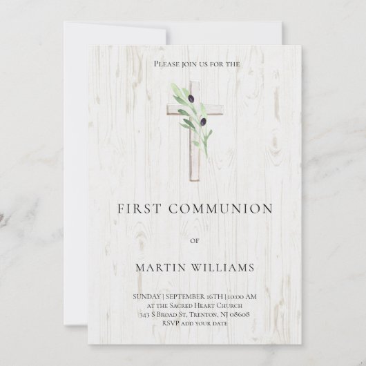 Olijftak hout Cross Katholieke Eerste Communie I Kaart (Voorkant)