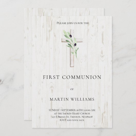Olijftak hout Cross Katholieke Eerste Communie I Kaart (Voorkant / Achterkant)