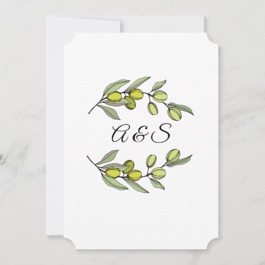 Olijftak. Huwelijksuitnodiging. Kaart (Achterkant)