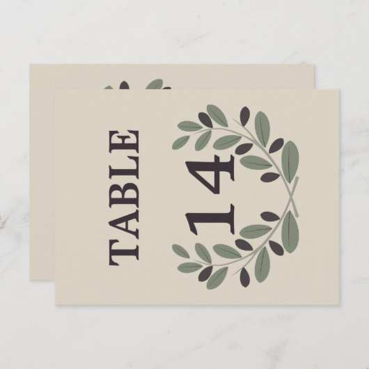 Olijftak krans trouwtafel nummer briefkaart (Voorkant / Achterkant)