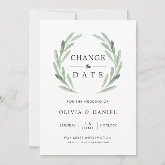 Olijftak Krans Wijzig de Datum Trouwen Kaart (Voorkant)