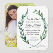 Olijftak lauwerkrans Foto Save the Date Kaart (Voorkant / Achterkant)
