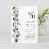 Olijftak Liefde Symbool Monogram Bruiloft Kaart (Staand voorkant)