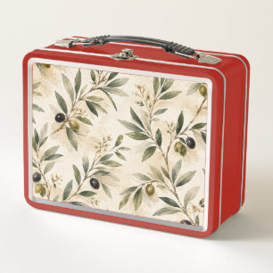 Olijftak lunchbox in vintage waterverf stijl
