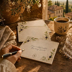 Olijftak Mediterraan Randontwerp in Vintage Stijl Notitiekaartje