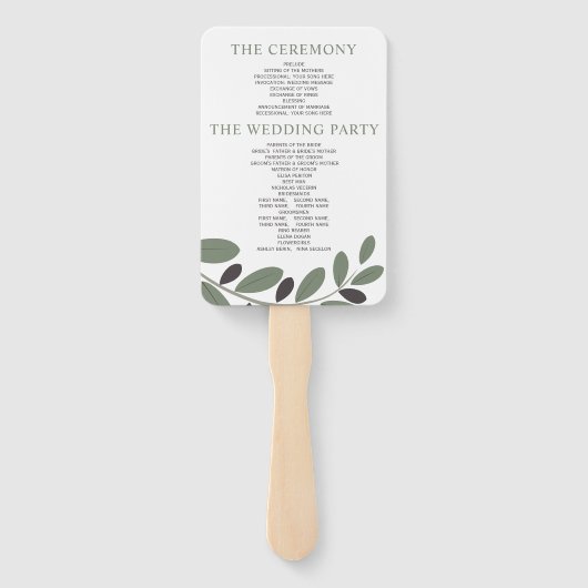 Olijftak Mediterraans charme bruiloft programma Handwaaier (Achterkant)