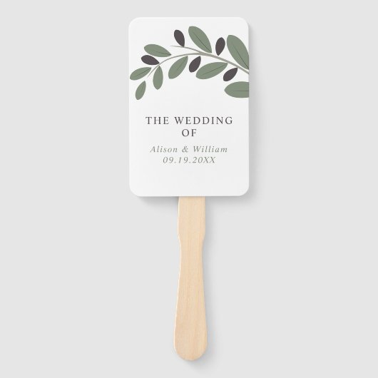 Olijftak Mediterraans charme bruiloft programma Handwaaier (Voorkant)