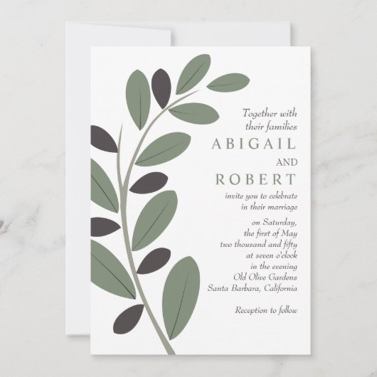 Olijftak Mediterrane charme QR code bruiloft Kaart (Voorkant)