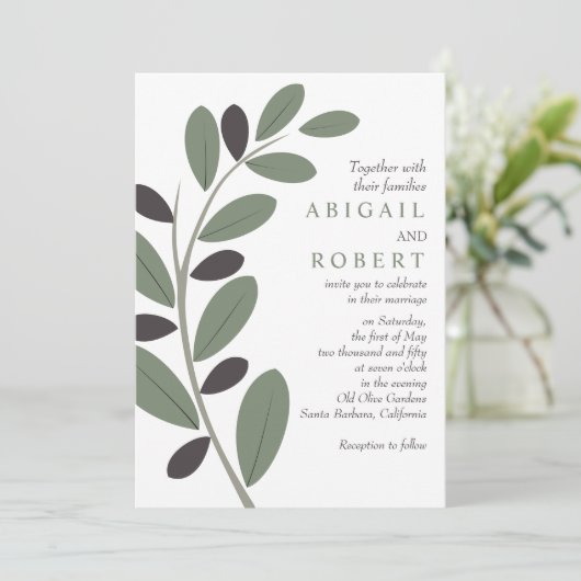 Olijftak Mediterrane charme QR code bruiloft Kaart (Staand voorkant)