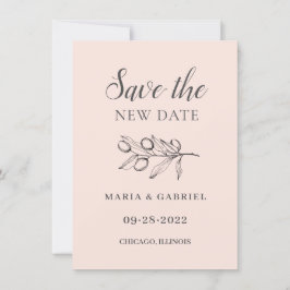 Olijftak. Moderne eenvoudige roze Huwelijksverande Save The Date