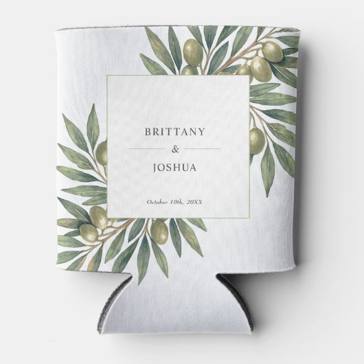 Olijftak Moderne Mediterrane bruiloft Blikjeskoeler (Voorkant)