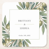 Olijftak Moderne Mediterrane bruiloft Kartonnen Onderzetters (Voorkant)