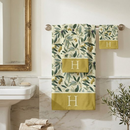 Olijftak Monogram Initiaal Bad Handdoek