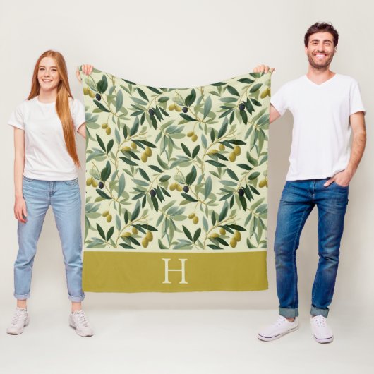 Olijftak Monogram Initiaal Fleece Deken (In situ)