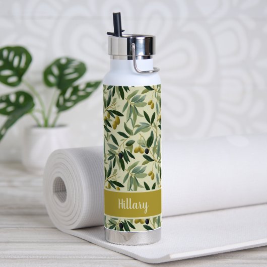Olijftak Monogram Naam Waterfles (Yoga (Gedraaid) )