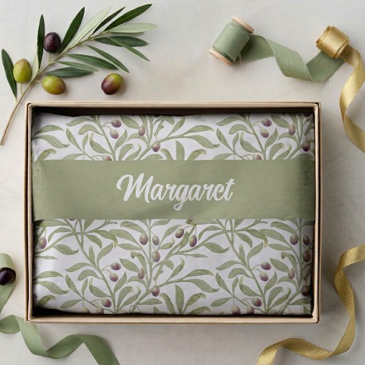 Olijftak Naam Monogram Olijfgroen Tissuepapier