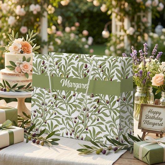 Olijftak Naam Monogram Sage Groen Groot Cadeauzakje