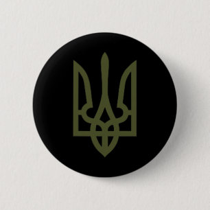 Olijftak Oekraïense drietand-symbool op het hart - Ronde Button 5,7 Cm